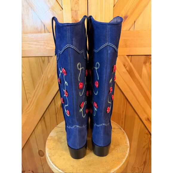 Larroudé Paloma Boot In Navy Suede Size 7.5 - Picture 4 of 8